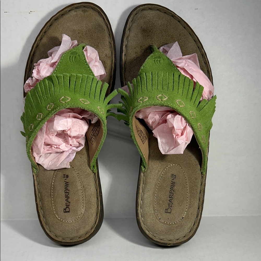 BearPaw Women's Green Sandals with Fringe Size 9